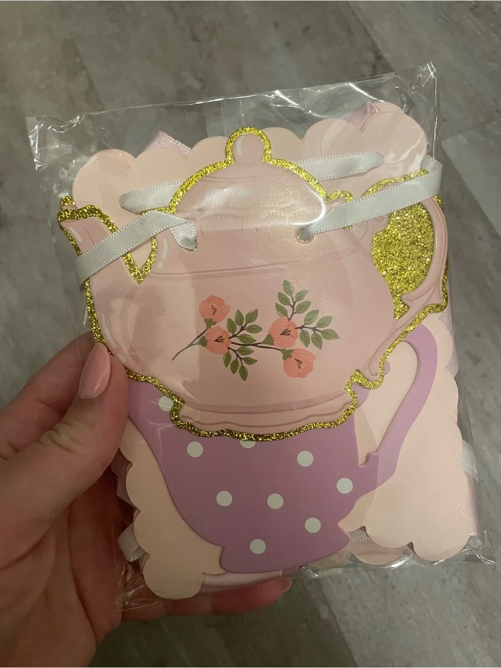 Let’s Par Tea Banner - Pink Floral Teapot Party Banner - Home Party Supplies